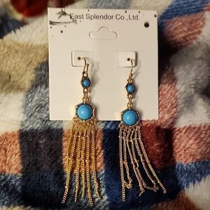 East Splendor Gold and Blue Dangle Earrings